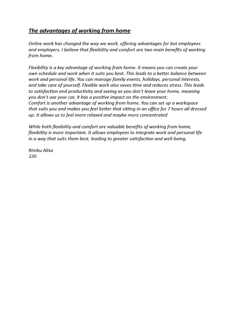 Advantages of Working From Home PDF