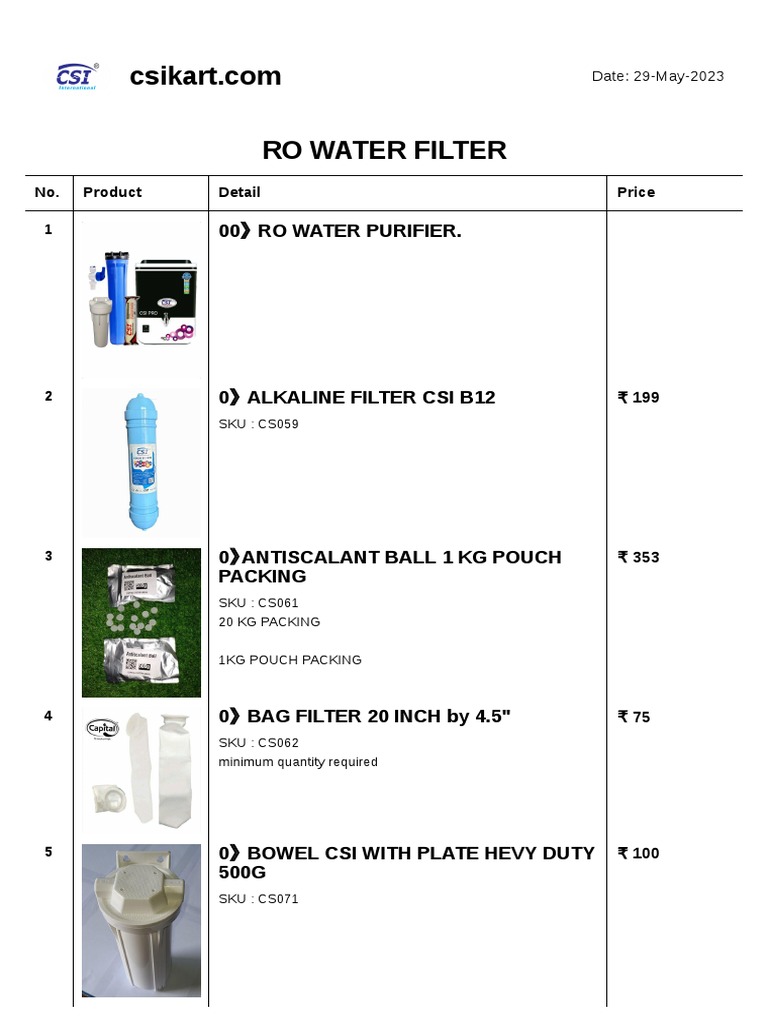 Csi Ro Price List PDF Valve Materials