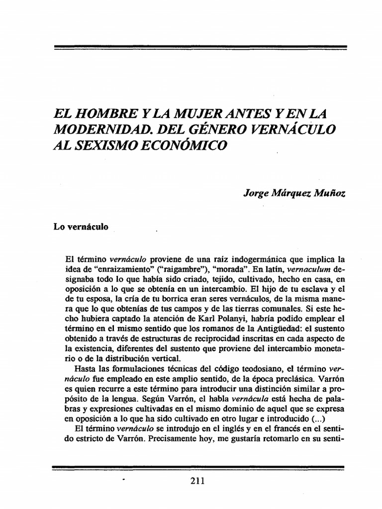 Género Vernáculo y Sexismo Económico | PDF | Ciencias sociales