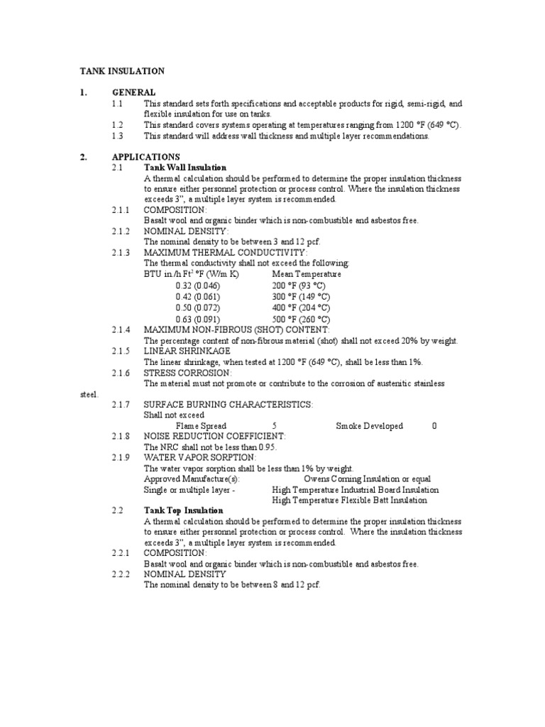 TankInsulation Guide Specification PDF Thermal Insulation