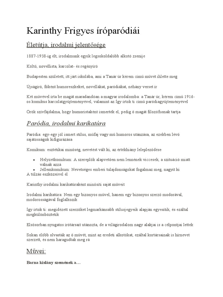 Karinthy Frigyes Íróparódiái | PDF