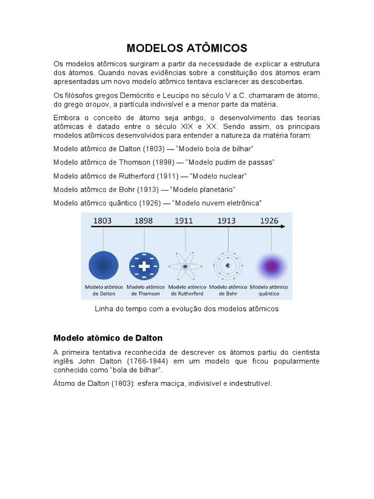 Modelos Atômicos Pdf Elétron Núcleo Atômico