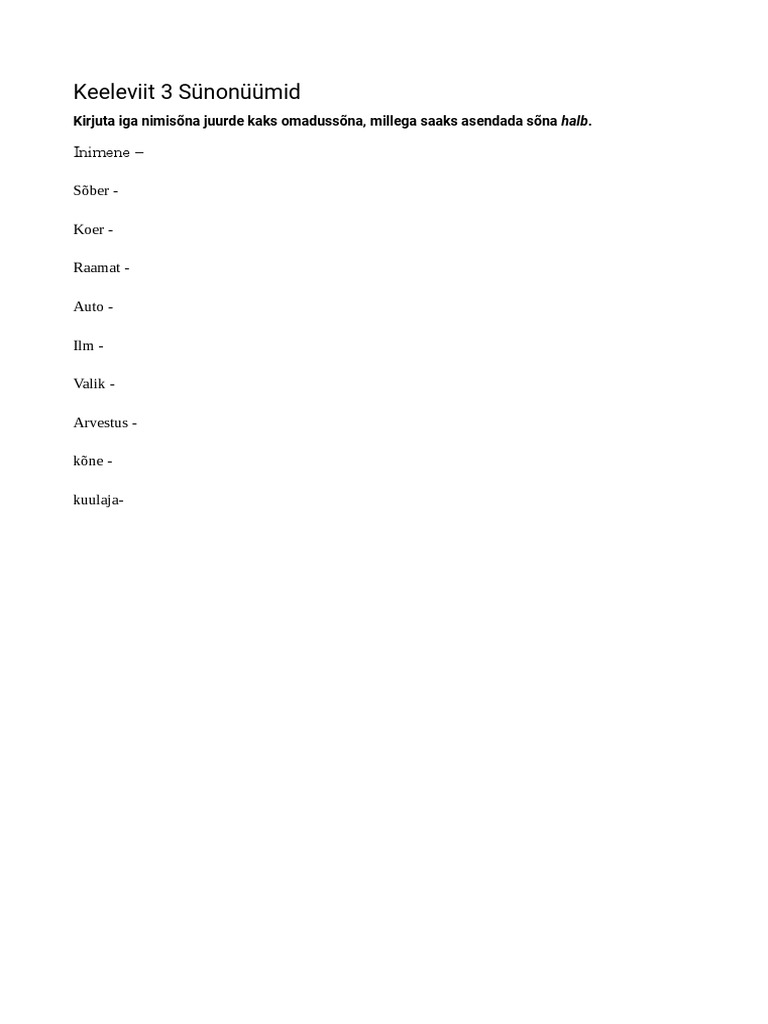 Eesti Keele ülesanne Keeleviit 3 Sünonüümid Pdf