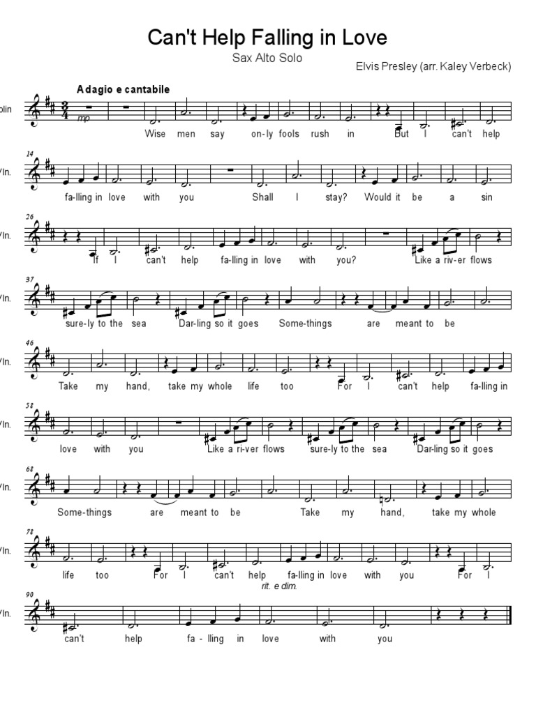 Cant Help Falling in Love Violin Solo PDF