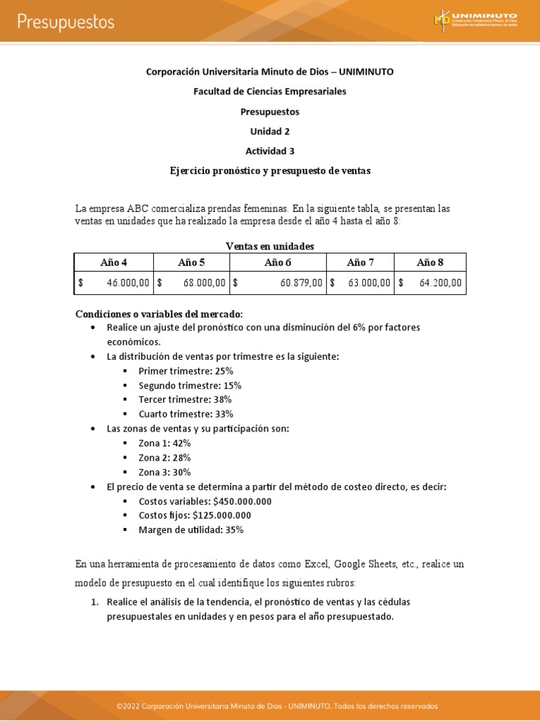 Pronóstico y Presupuesto de Ventas 2023 | PDF | Presupuesto | Análisis ...