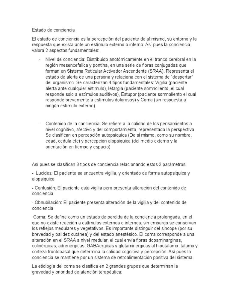 Evaluación del Estado de Conciencia | PDF | Coma | Hipertensión