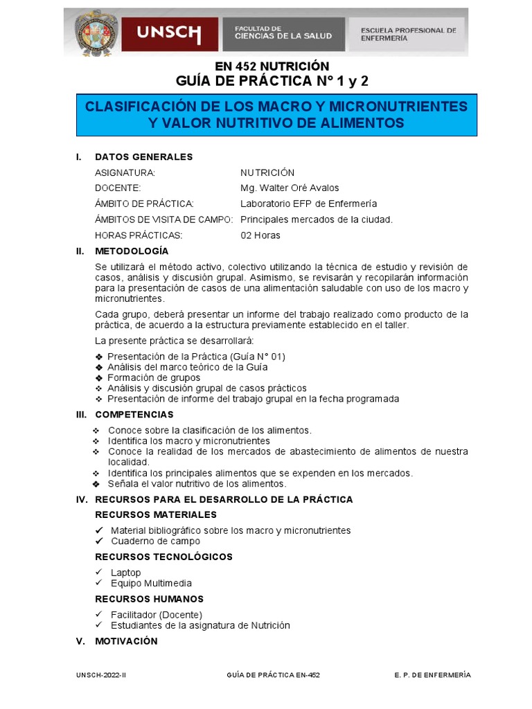 Clasificación de Los Macro Y Micronutrientes Y Valor Nutritivo de