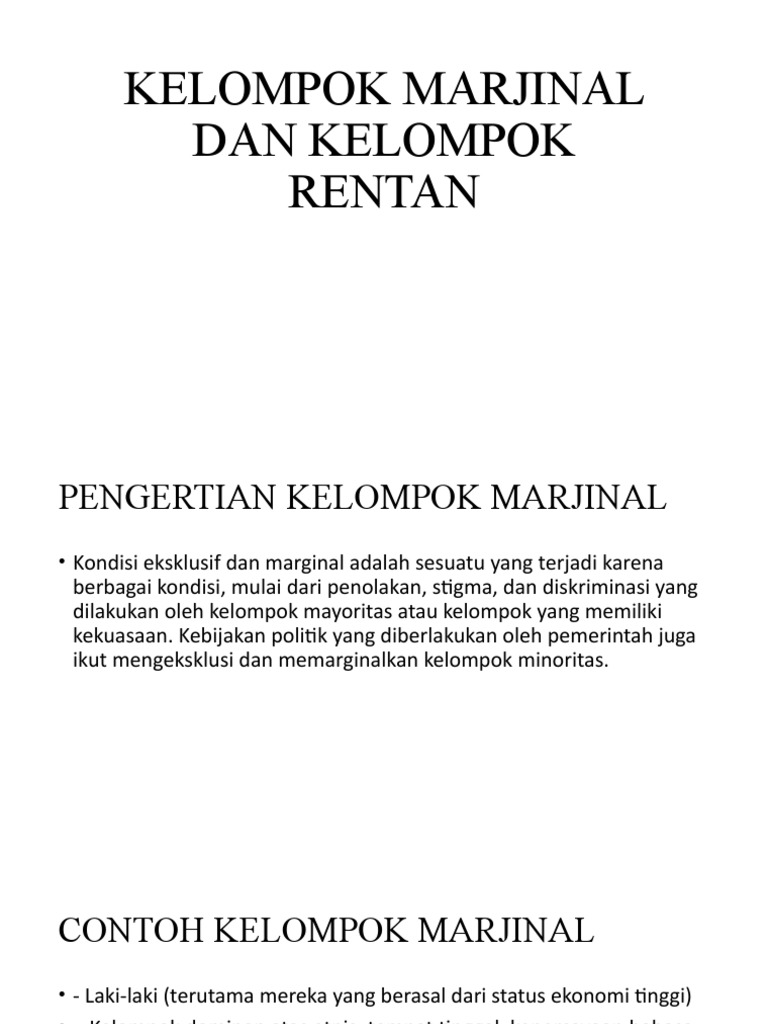 Pengertian dan Contoh Kelompok Marjinal | PDF