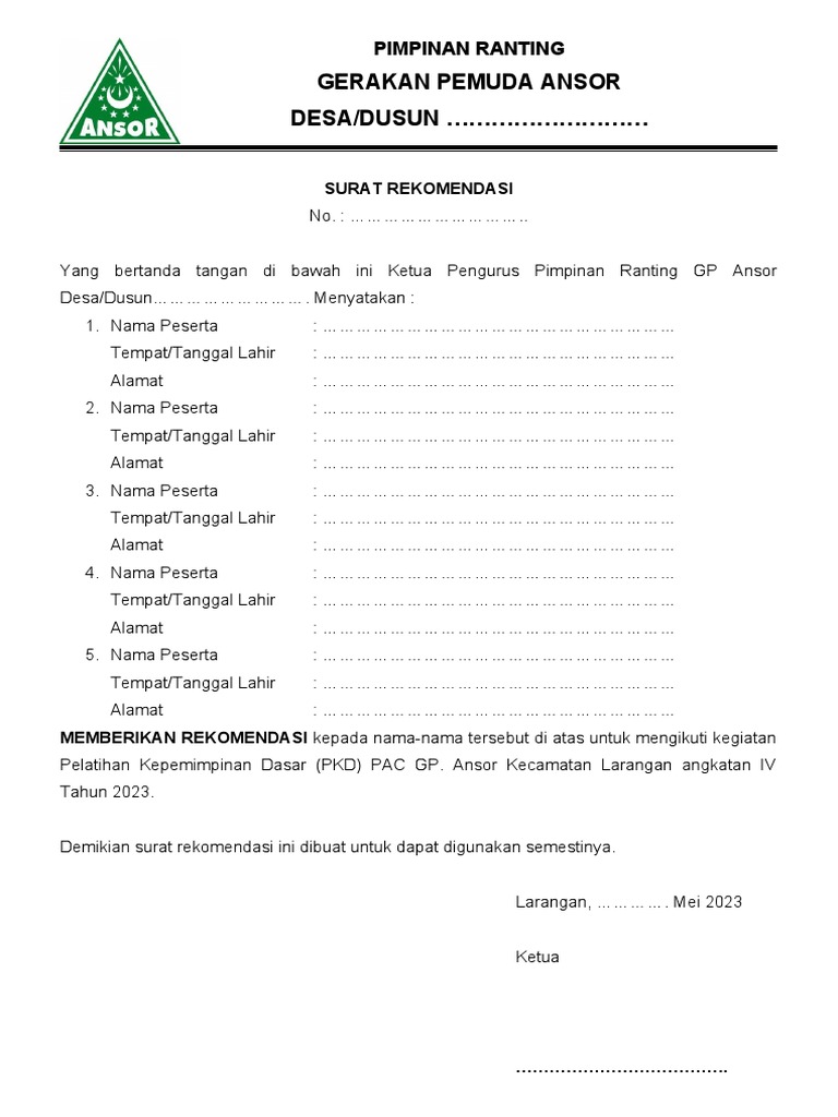 Surat Rekomendasi PKD 2023 | PDF