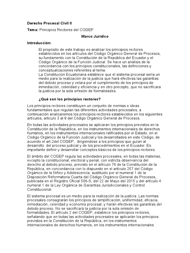 Principios del COGEP en Derecho Procesal | PDF | Ley procesal | Debido ...