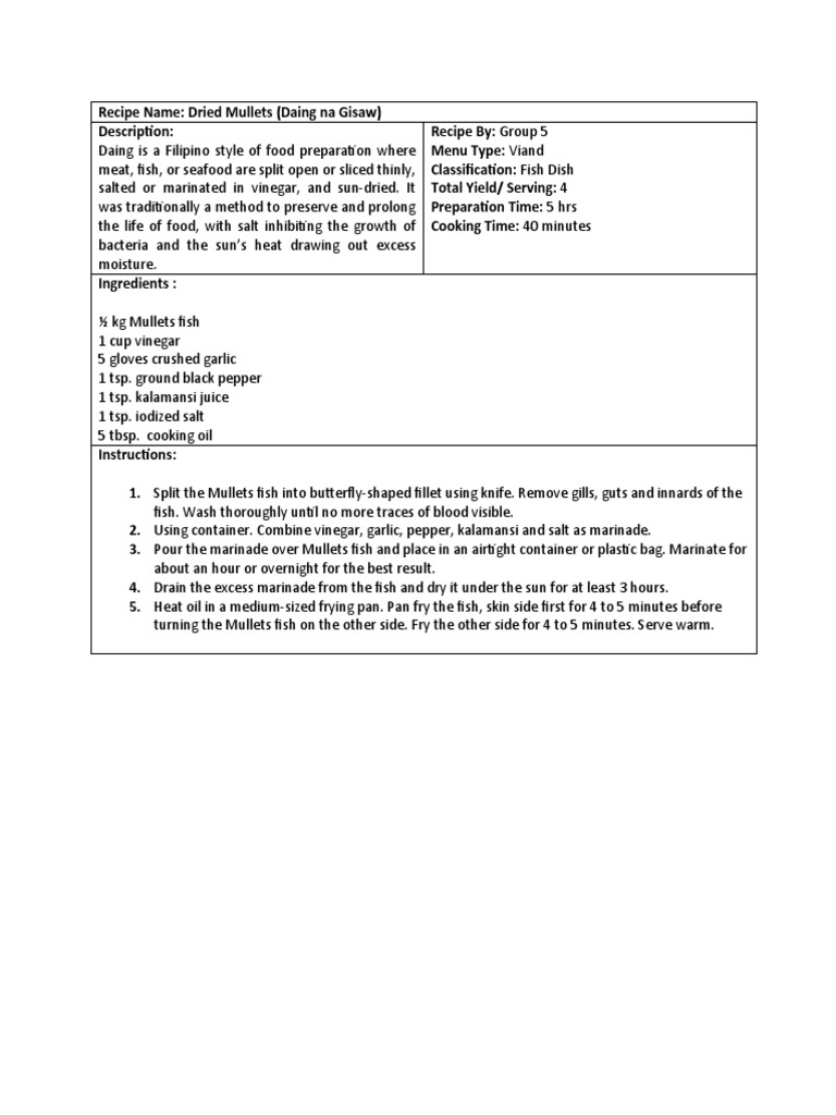 Standardized Recipe for Daing na Gisaw | PDF