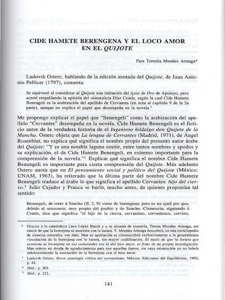 Cide Hamete Berengena y El Loco Amor en El Quijote | PDF | Don Quijote