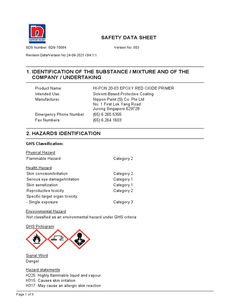 HIPON 2003 EPOXY RED OXIDE PRIMER SDS (Ver 4.1.1) 24.09.2021