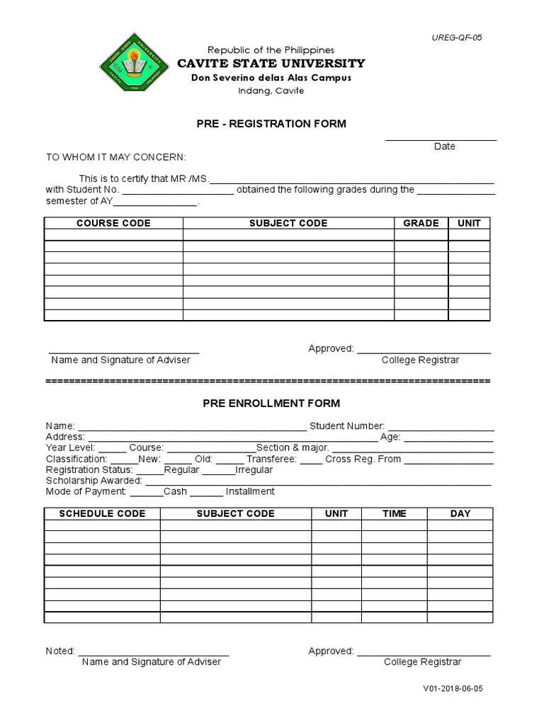 UREG-QF-05 Pre-Registration Form | PDF