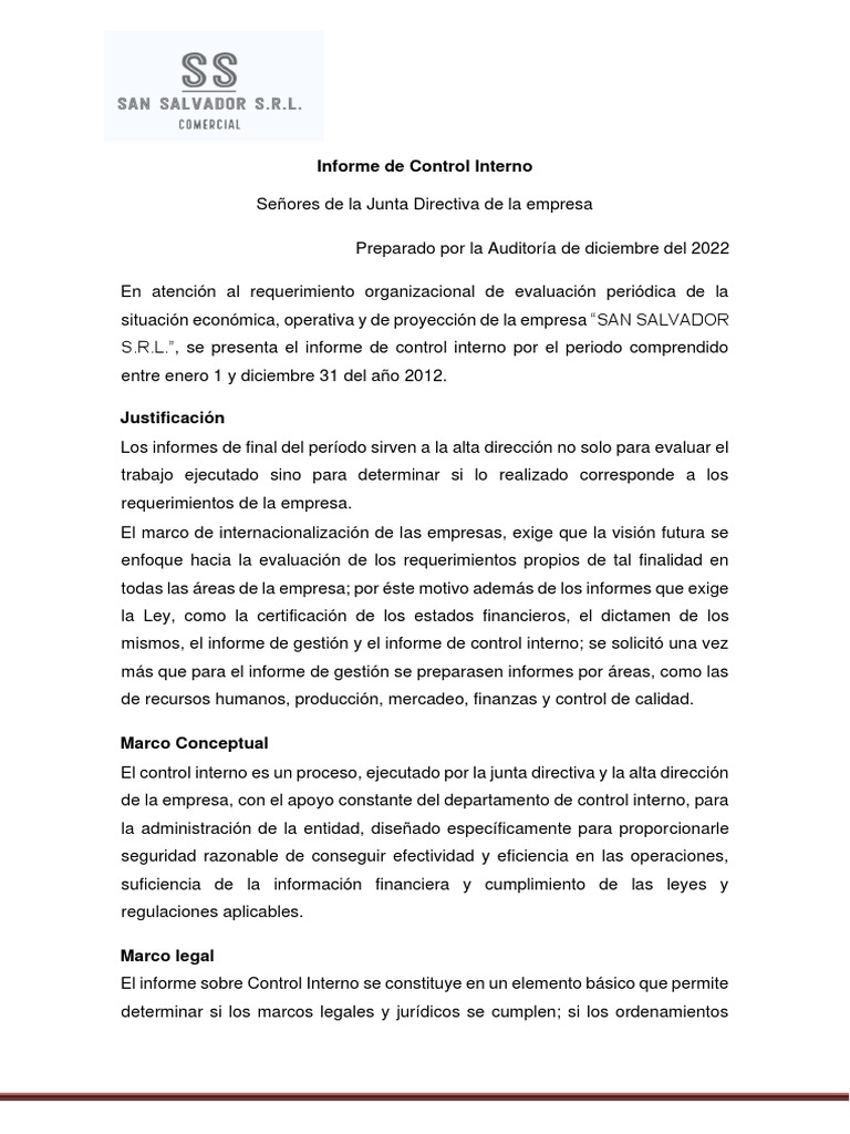 Informe de Control Interno | PDF | Contabilidad | Auditoría
