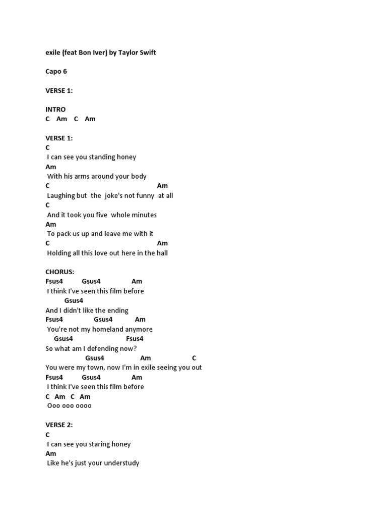 Exile Chords & Lyrics - Taylor Swift | PDF