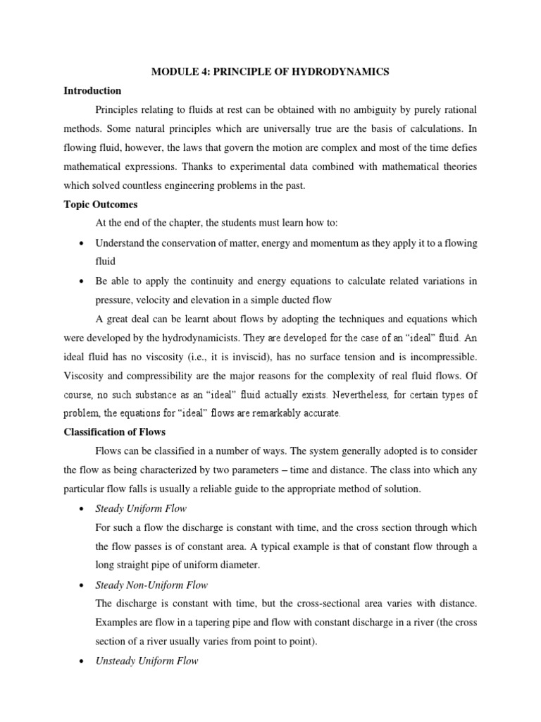 Module 4 Principle Of Hydrodynamics Pdf Fluid Dynamics Viscosity