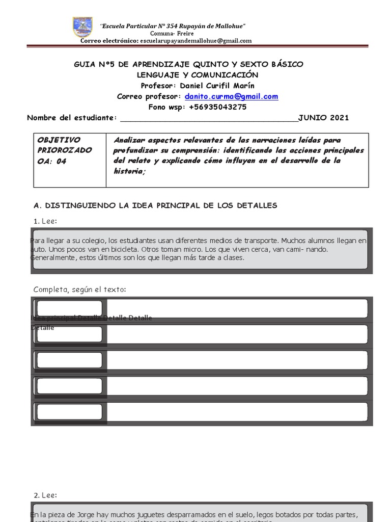 Guía de Lenguaje Quinto y Sexto Básico | PDF