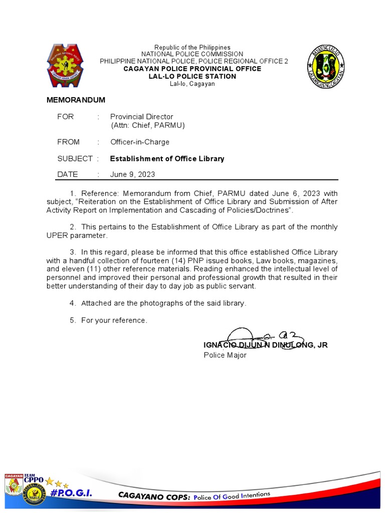 Establishment of Office Library in PNP | PDF | Justice | Crime & Violence