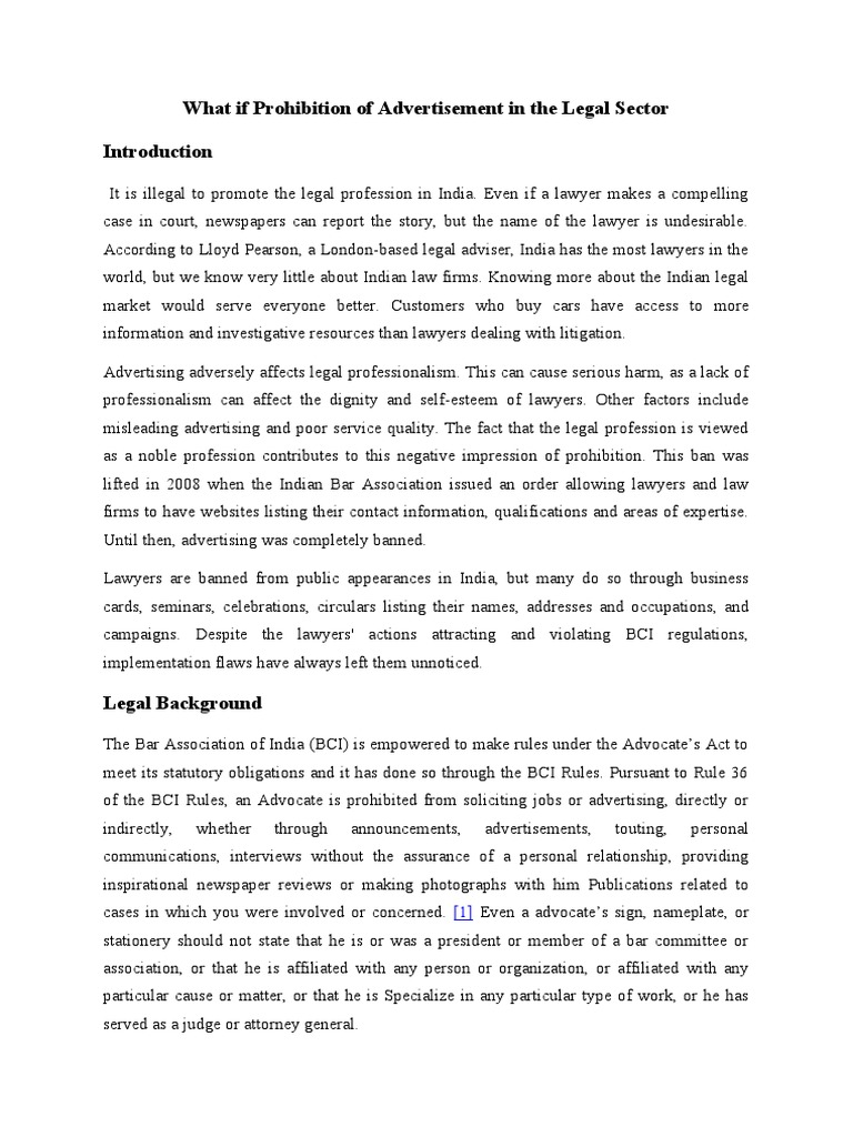 Task 1 prohibition of advertisement in the legal sector download