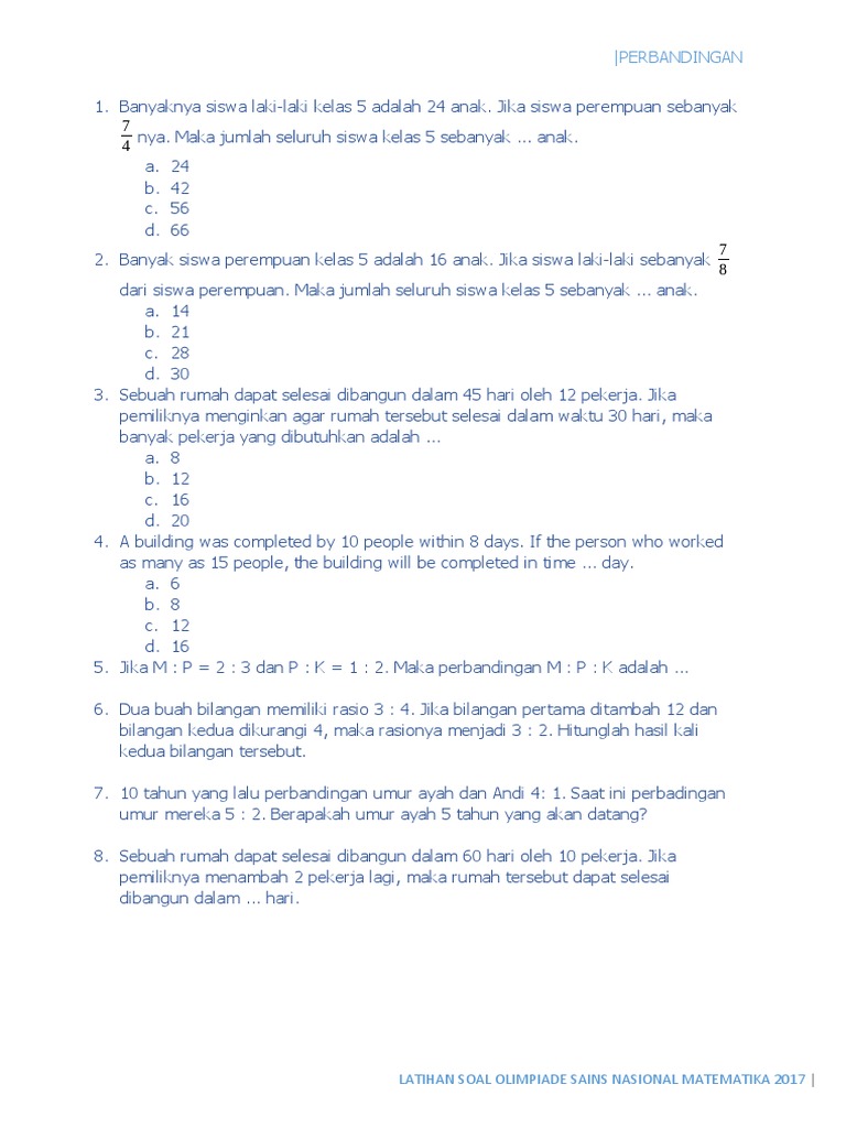 Soal Perbandingan dan Rasio Kelas 6 | PDF