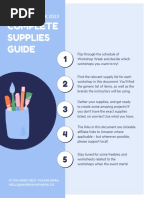 WORKSHOP WEEK 2023 COMPLETE SUPPLIES GUIDE