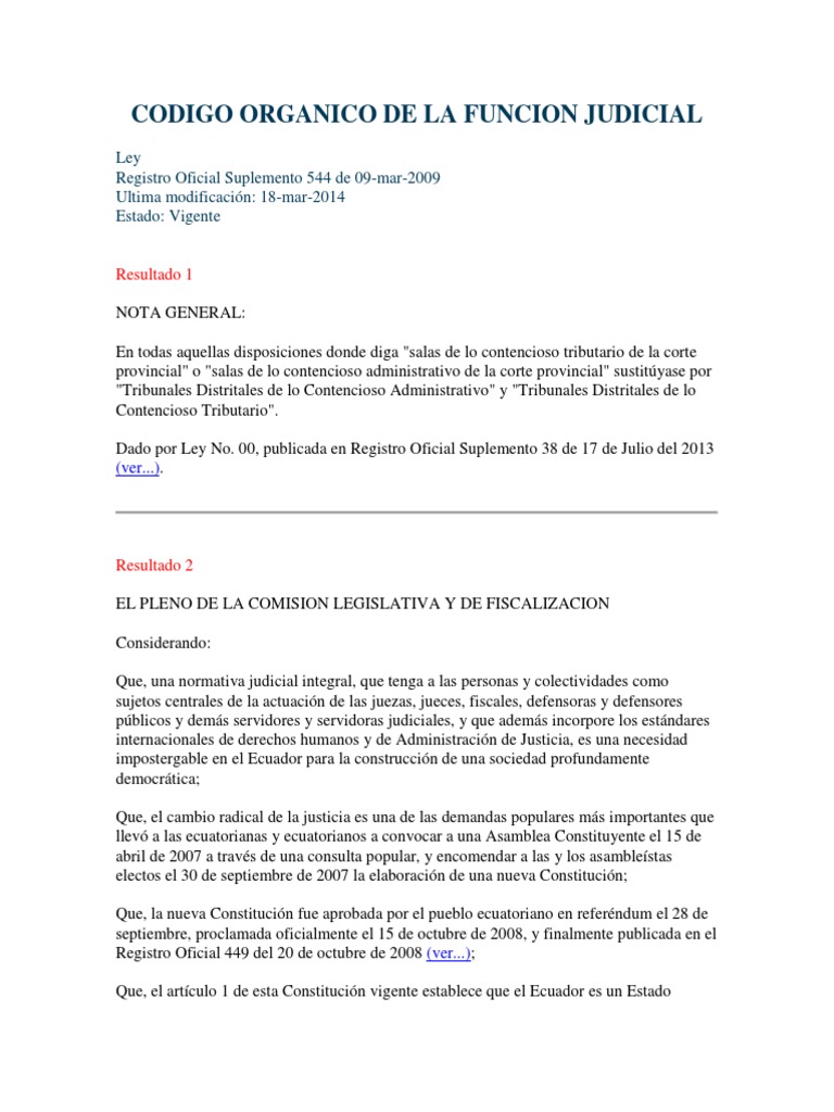 Codigo organico de la funcion judicial pdf