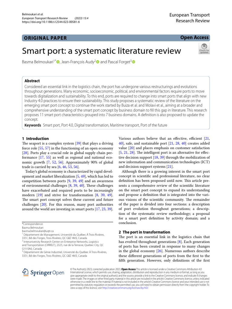 Smart Port A Systematic Literature ReviewEuropean Transport Research ...