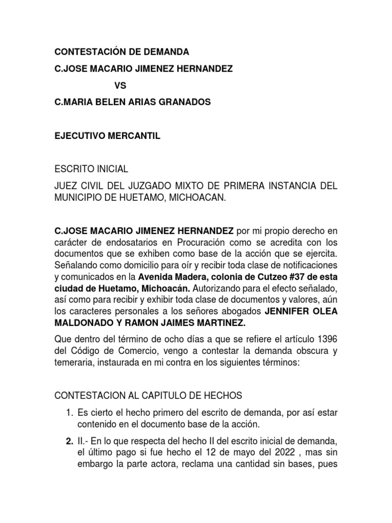 Contestación de Demanda Mercantil | PDF | Demanda judicial | Justicia