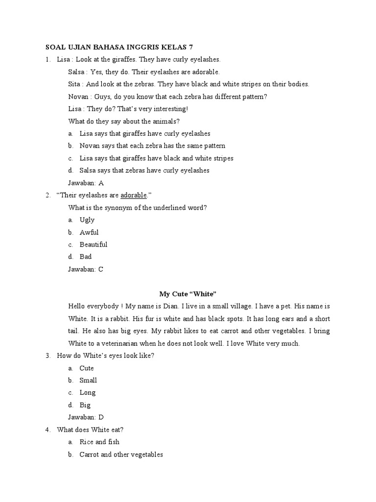 SOAL UJIAN BAHASA INGGRIS SMP Kelas 7 | PDF | Room | Peafowl