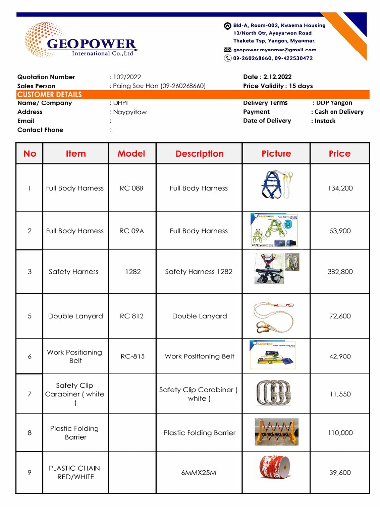 Safety Equipments Quotation (Geopower Co.,Ltd) PDF