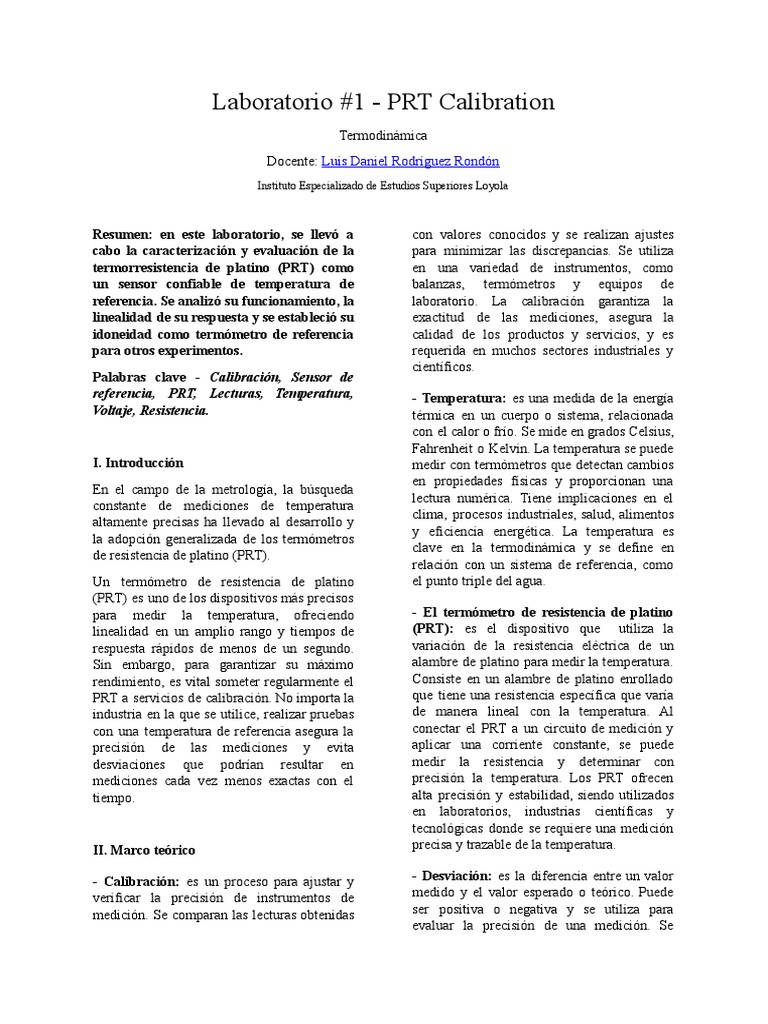 Calibración de Termómetros PRT en Laboratorio | PDF