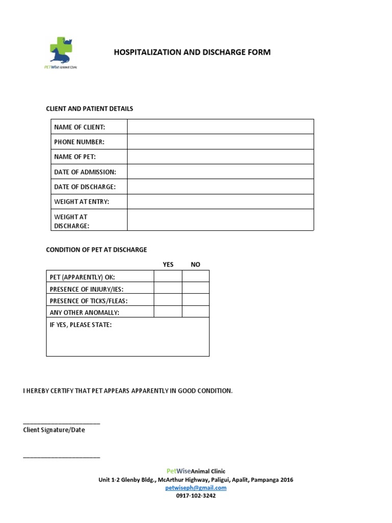 PWAC2 Discharge Form | PDF | Animals And Humans | Domesticated Animals