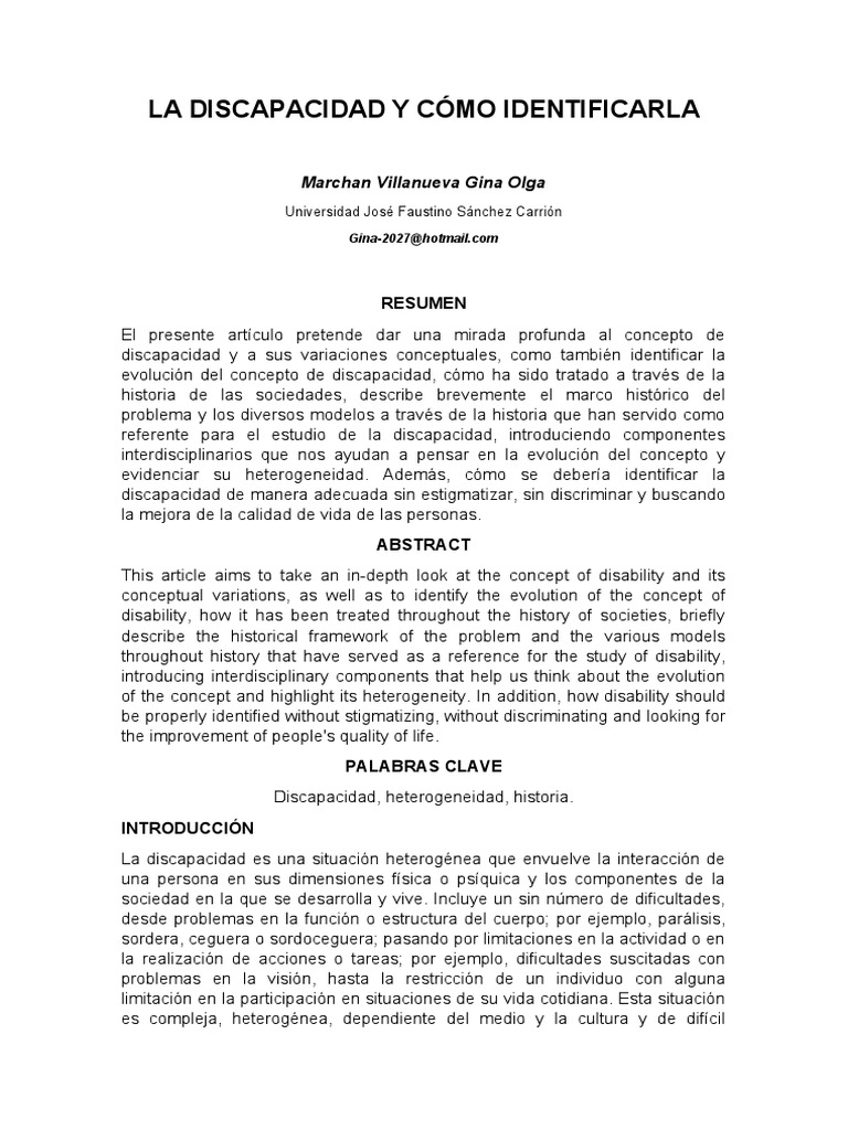 Identificación y Evolución de la Discapacidad | PDF | Invalidez