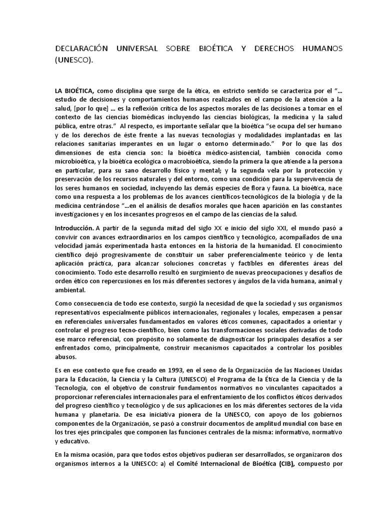 Declaración Universal Sobre Bioética y Derechos Humanos PDF Bioética Derechos humanos