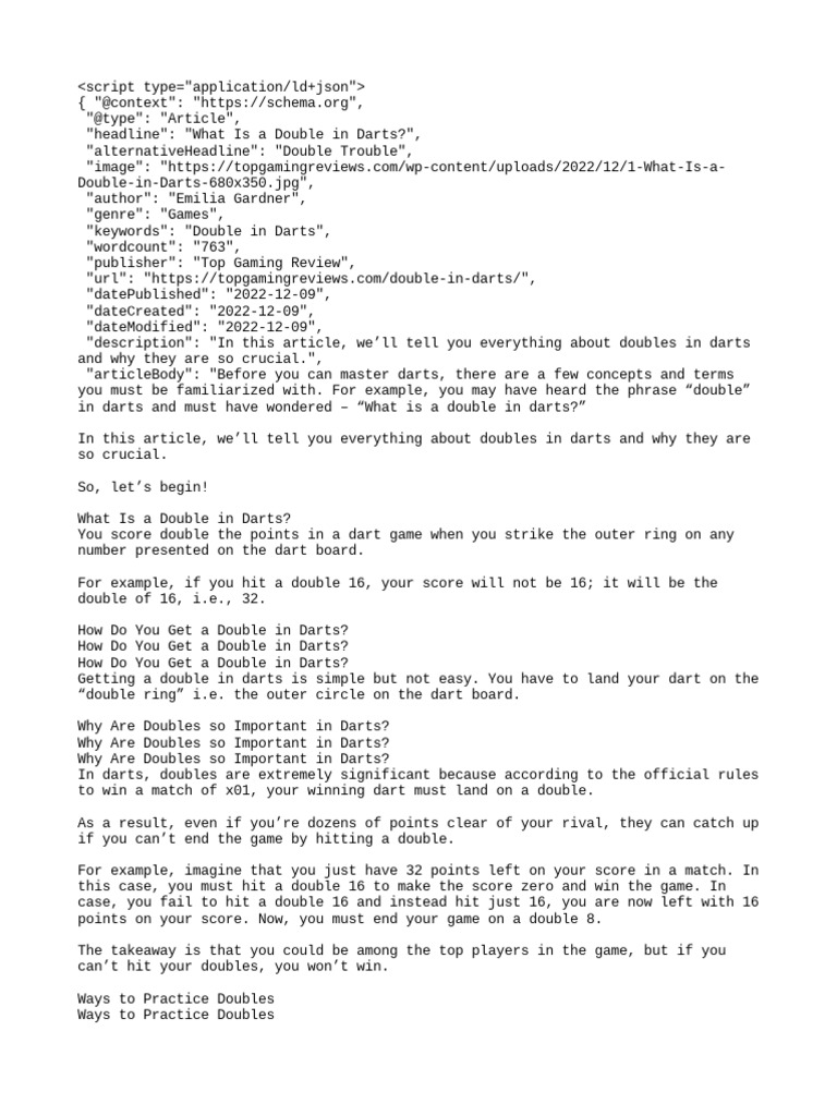 Double in Darts Schema PDF