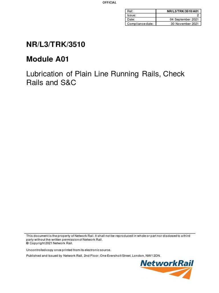 NR/L3/TRK/3510 Module A01: Lubrication of Plain Line Running Rails ...