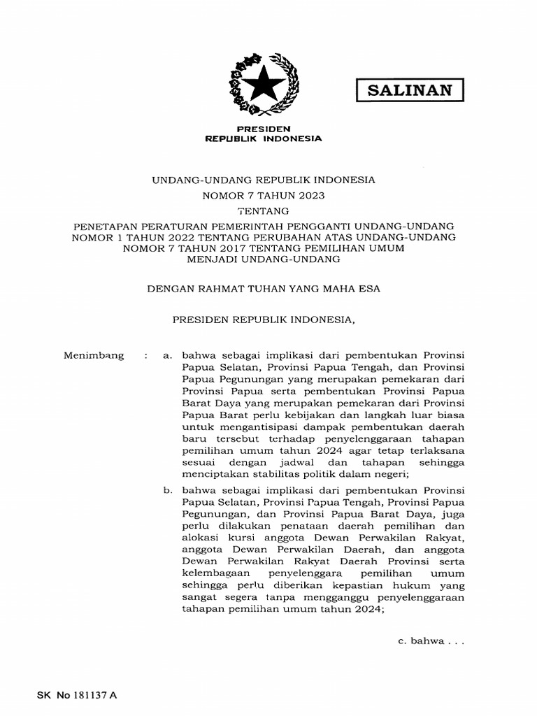 Undang Undang 7 Tahun 2023 | PDF