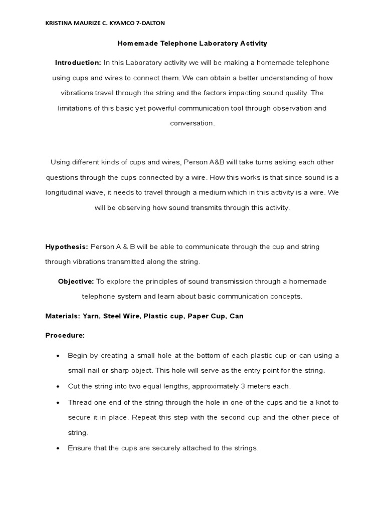 Laboratory Activity - Homemade Telephone | PDF
