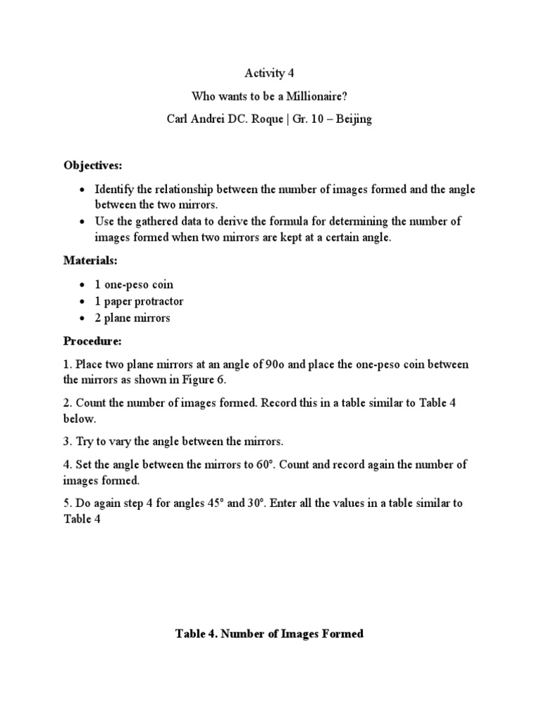 Mirror Image Formation in Activity 4 | PDF | Teaching Methods ...