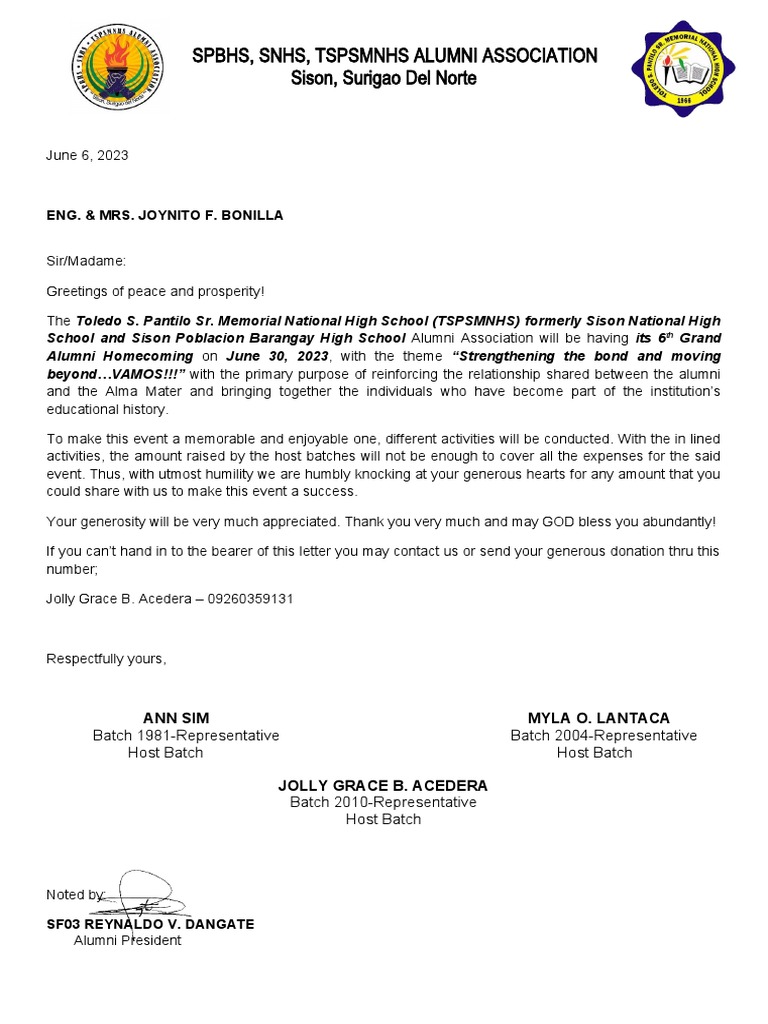 Alumni Homecoming Solicitation Letter | PDF | Wellness | Lifestyle
