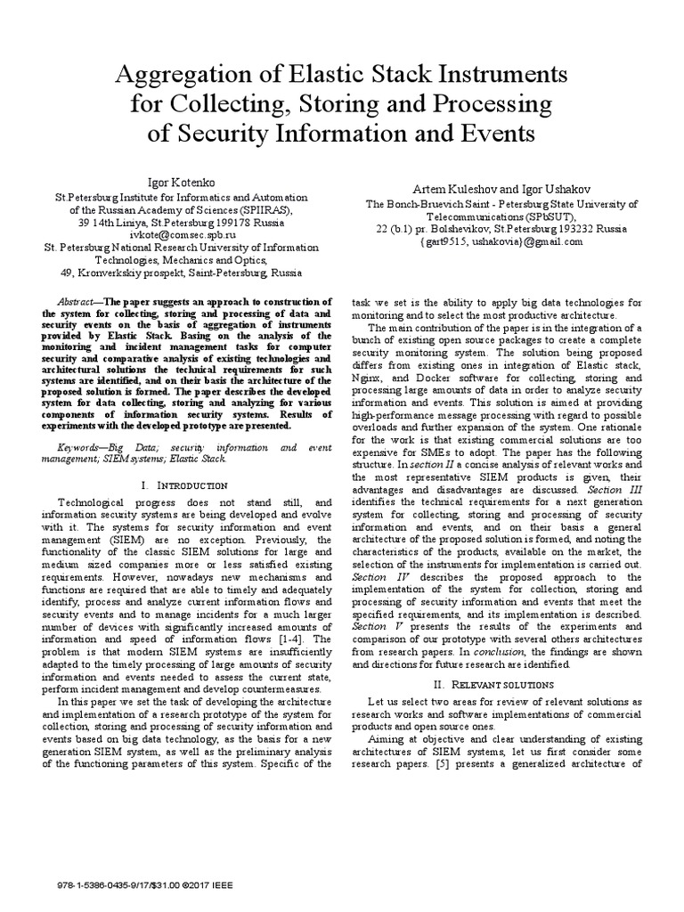 Elastic Stack for SIEM Architecture | PDF | Computer Network | Security