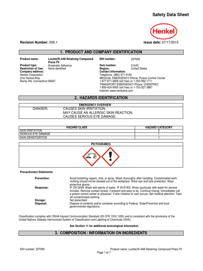 Loctite 648 Retaining Compound PDF