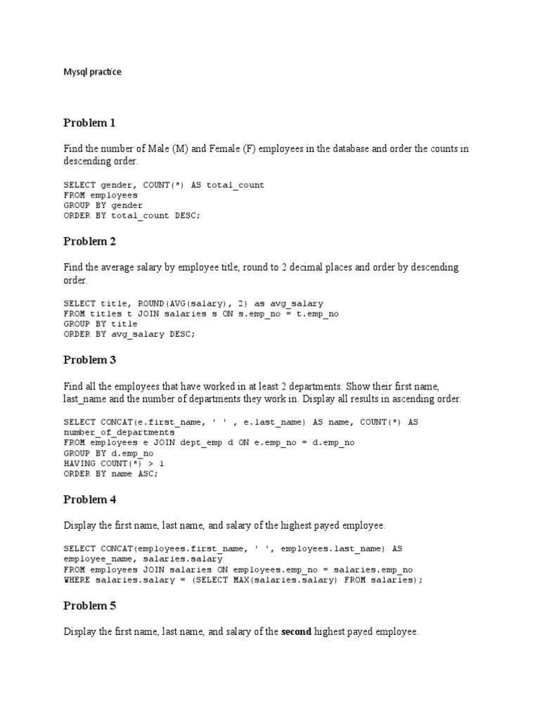 Mysql Practice Book