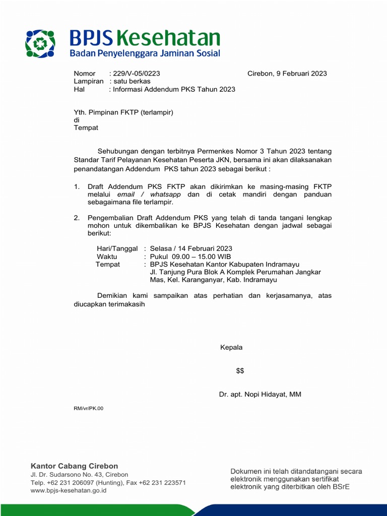 Addendum PKS 2023 untuk FKTP JKN | PDF