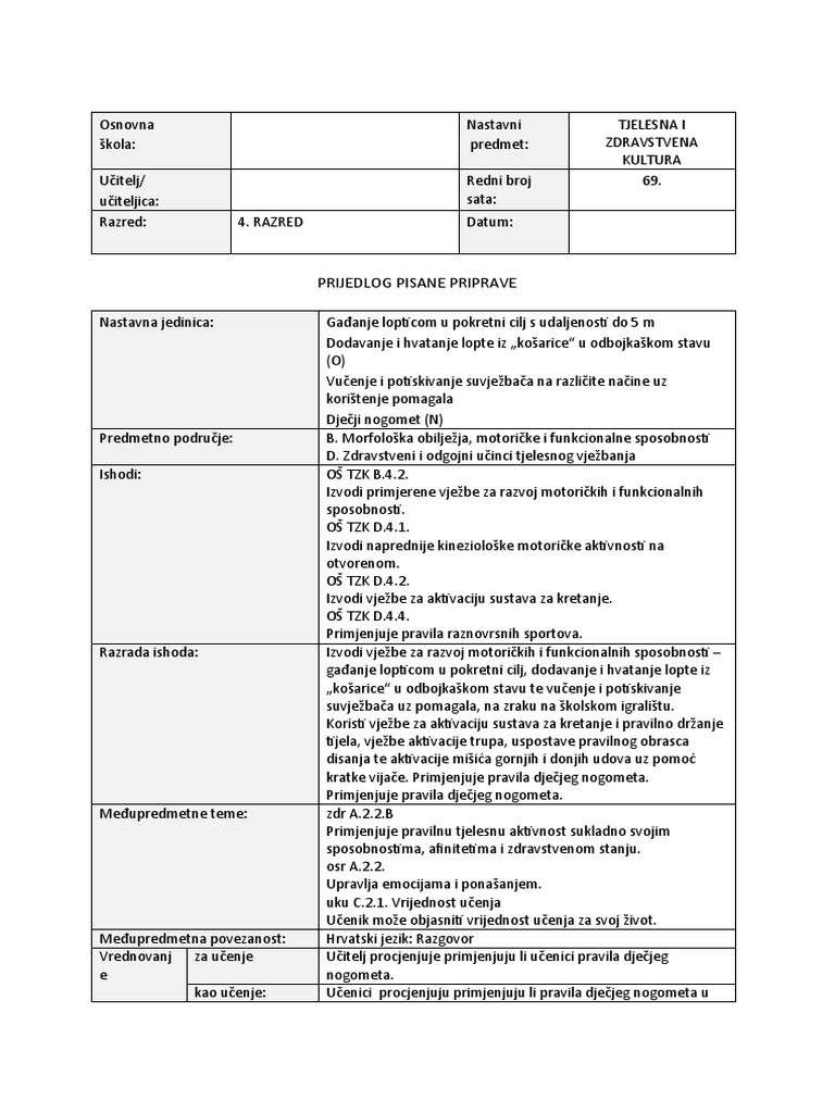 Prijedlog Pisane Priprave | PDF