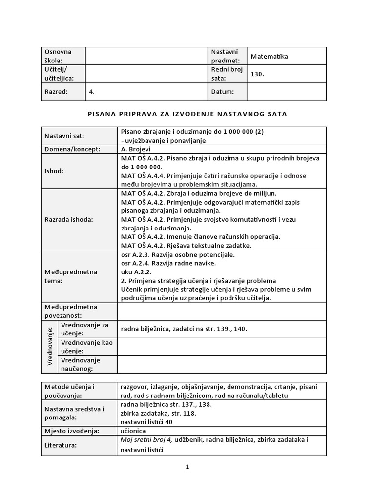 130_Pisano+zbrajanje+i+oduzimanje+do+1+000+000+(2) | PDF
