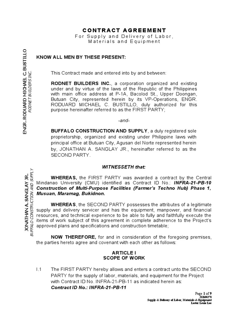 Buffalo Construction Contract Agreement | PDF | Employment | Common Law