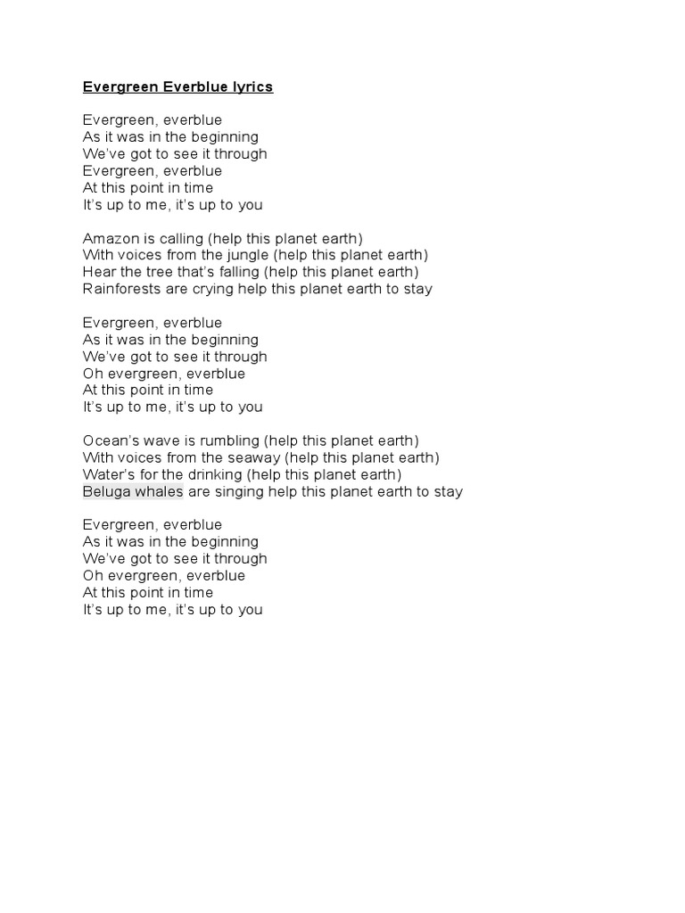 Evergreen Everblue Lyrics Analysis | PDF | Language Arts & Discipline ...
