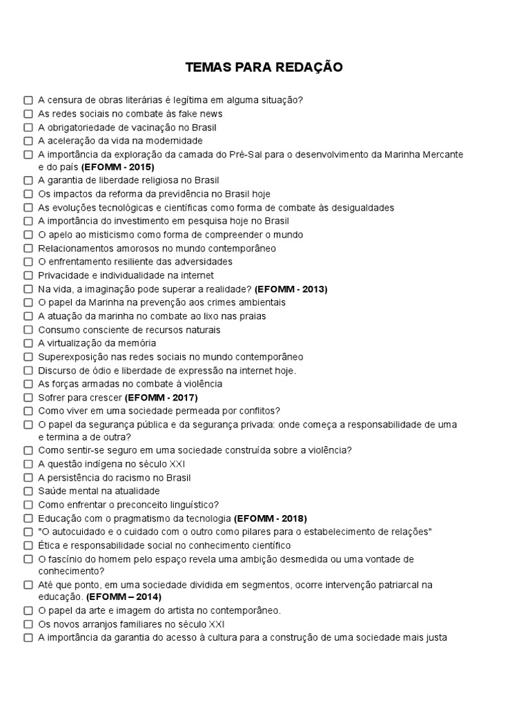 Temas de Redação para Concursos Militares | PDF | Brasil | Sociedade